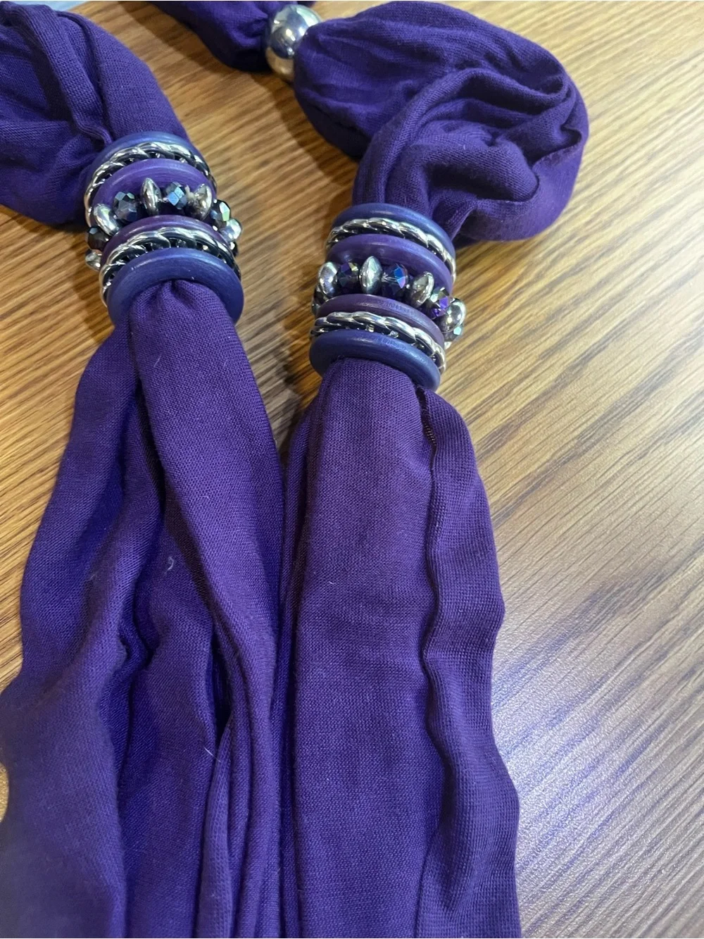 Purple Scarf Necklace with Decorative Cross Pendant